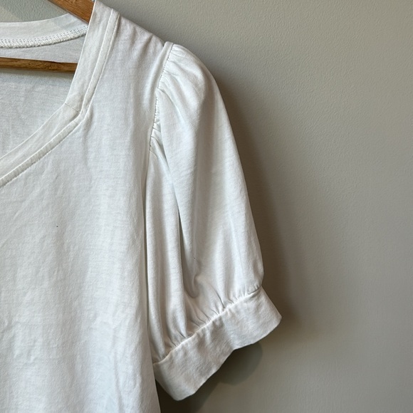 Women’s 7 for All Mankind V Neck Puff Sleeve White Tee M - Picture 3 of 5